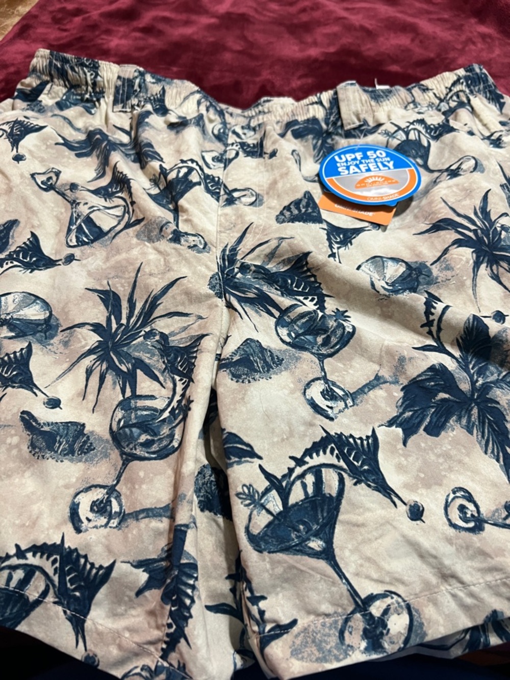 Mens nwt XXL Columbia UPF 50 Tan and Navy Tropical Swim Shorts